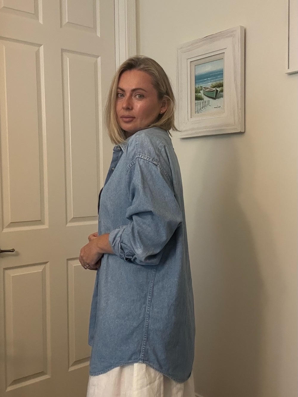 Light Blue Denim Button-Down Shirt - Classic Women's Top - Picture 2 of 11